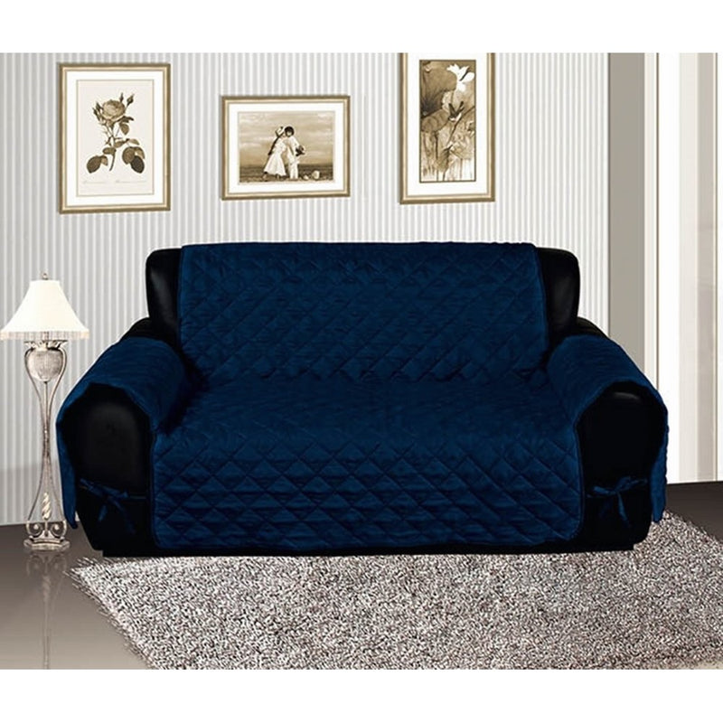 Navy Blue Quilted Micro Suede Pet Dog Furniture Sofa Slipcover Protector Throw