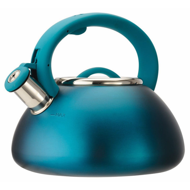 Primula Avalon Whistling Kettle - Whistling Spout, Locking Spout Cover, and Stay-Cool Handle - Stainless Steel - 2.5 Quarts - Matte Teal