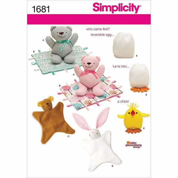 Simplicity 1681 Bear Blanket/Animal Blanket Chick Toy Sewing Pattern, Size OS (One Size)