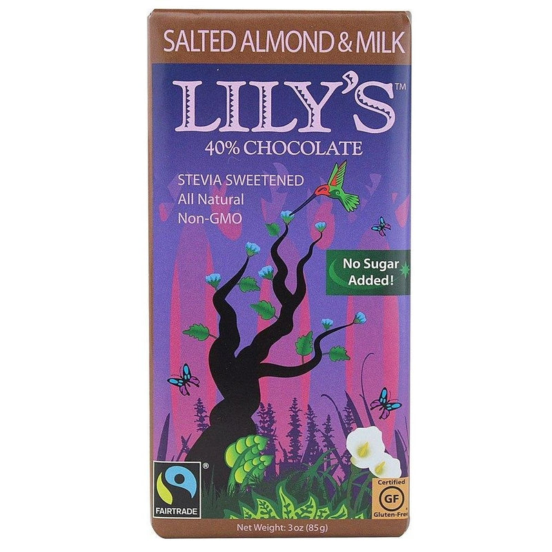 Lilys Sweets Salted Almond and Milk Chocolate Bar, 3 oz