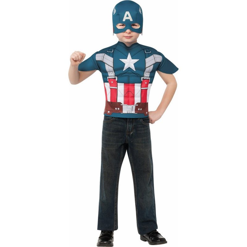 Captain America: The Winter Soldier, Captain America Muscle-Chest Retro Style Costume Top and Mask, Child Standard