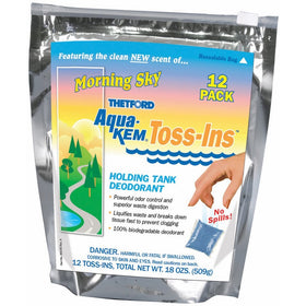 Thetford Aqua-Kem Morning Sky Toss-Ins RV Holding Tank Treatment - Deodorant/Waste Digester/Detergent - Pack of 12 96012