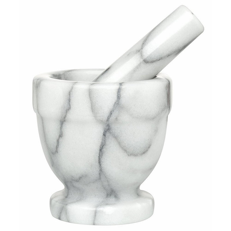 HIC Footed Mortar and Pestle Set, Spice Herb Grinder, Solid Carrara Marble