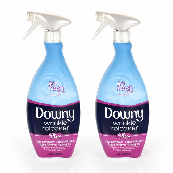 Downy Wrinkle Release Spray Plus, Static Remover, Odor Eliminator, Fabric Refresher and Ironing Aid, Light Fresh Scent, 33.8 Fluid Ounce (Pack of 2)