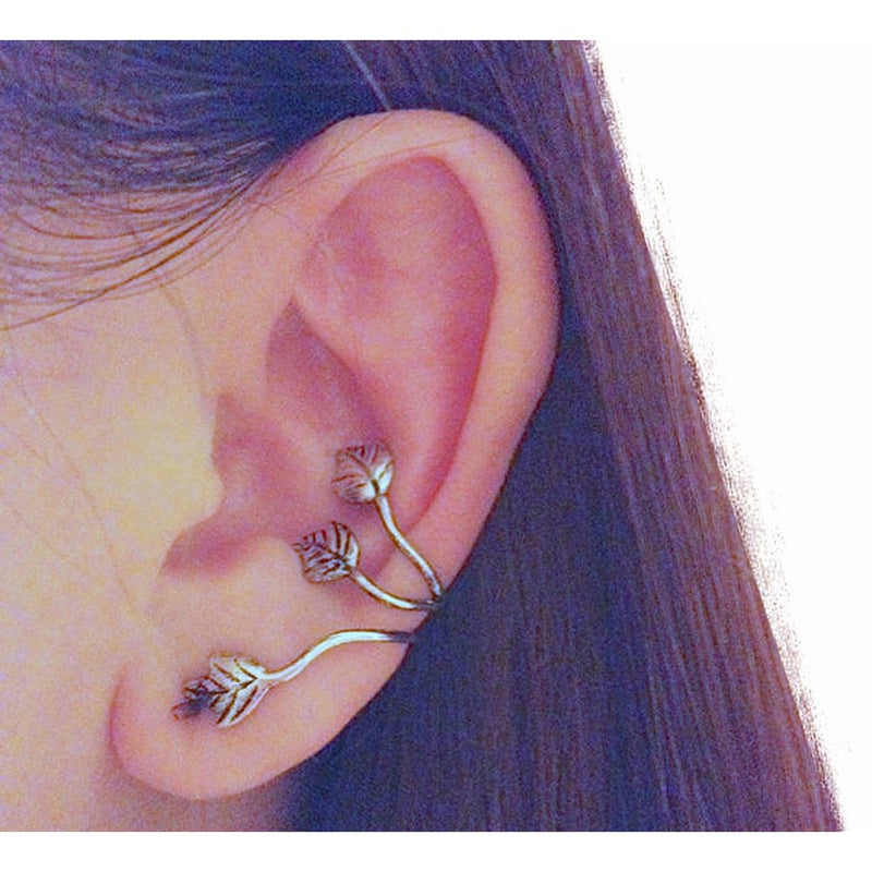 1Pcs Women's Retro Earring Leaves Design Ear Cuff Wrap(Silver)