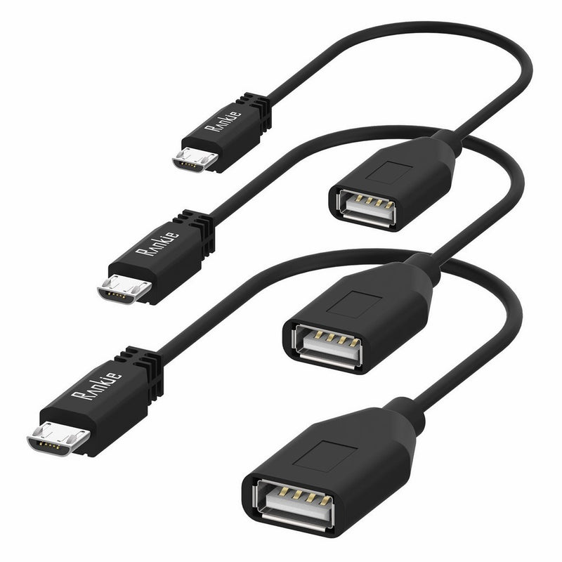 Rankie Micro USB (Male) to USB 2.0 (Female) Adapter, On-The-Go (OTG) Convertor Cable, 3-Pack (Black)