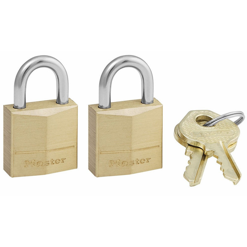 Master Lock Padlock, Solid Brass Lock, 3/4 in. Wide, 120T (Pack of 2-Keyed Alike)