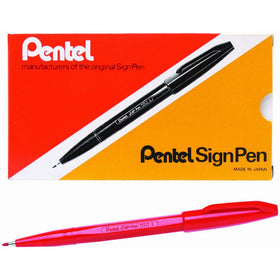Pentel Sign Pen Fiber-Tipped Pen, Red Ink, Box of 12 (S520-B)