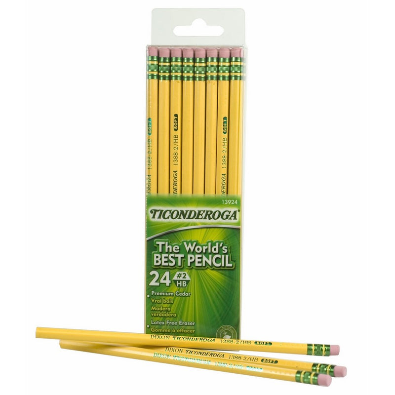 Dixon Ticonderoga Wood-Cased #2 HB Pencils, Box of 24, Yellow (13924)