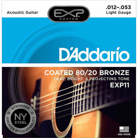D'Addario EXP11 with NY Steel Acoustic Guitar Strings, 80/20, Coated, Light, 12-53