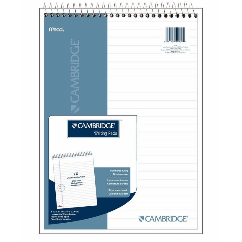 Cambridge Wirebound Numbered Legal Pad, 8.5 X 11 Inches, 70 Sheets (59006)