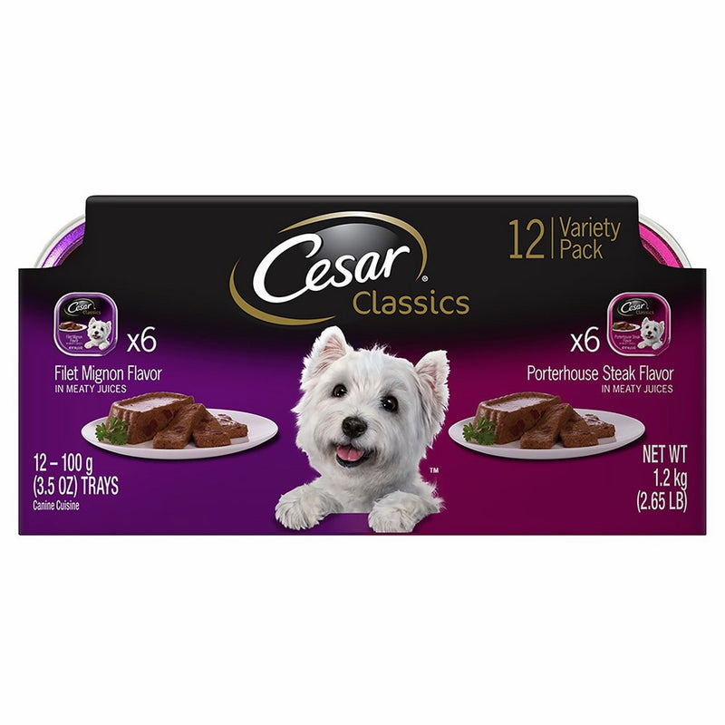 Cesar CANINE CUISINE Wet Dog Food Filet Mignon & Porterhouse Steak Flavors Variety Pack, (Pack of24) 3.5-oz Trays