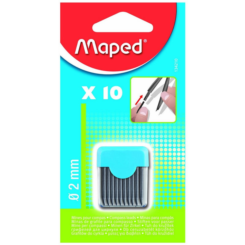 Maped 2mm Compass Reclose able Leads (10 Pack), Black