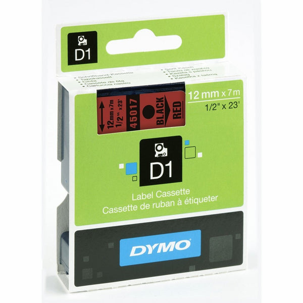 DYMOamp;reg; D1 Standard Tape Cartridge for Dymo Label Makers, 1/2in x 23ft, Black on Red