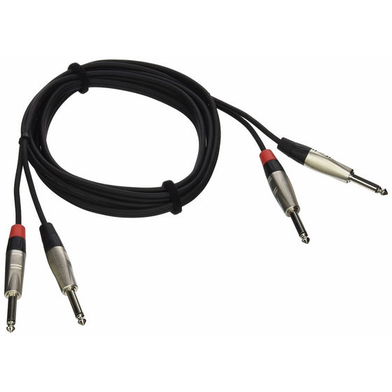 Hosa HPP-010X2 Pro Stereo Interconnect, Dual REAN 1/4 in TS to Same, 10 ft