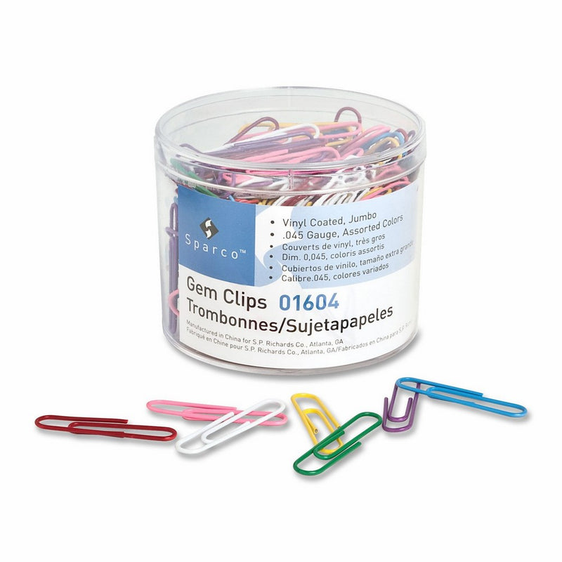 S.P. Richards Company Paper Clips, Vinyl Coated, Jumbo, No. 2, 250 per Box, Assorted (SPR01604)