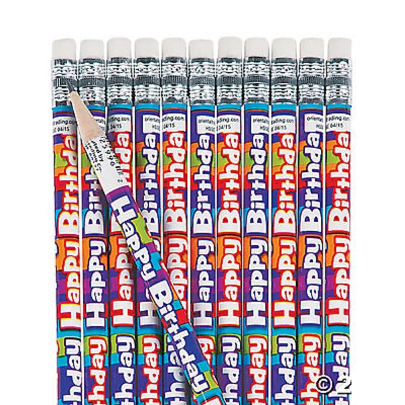 24Happy Birthday Stripe Pencils#2 LeadNew