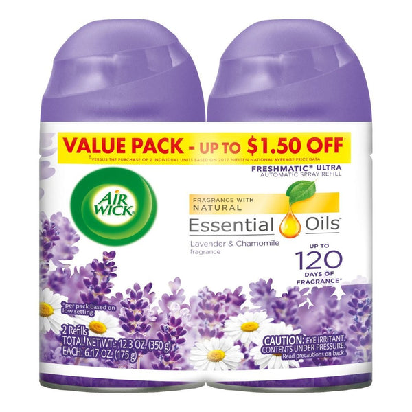 Air Wick Freshmatic 2 Refills Automatic Spray, Lavender & Chamomile, (2X6.17oz), Air Freshener