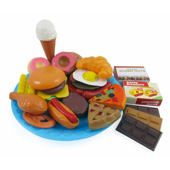 Fast Food & Dessert Mini Play Food Cooking Set for Kids - 30 pieces (Burgers, Donuts, Ice Cream, & more)