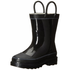 Western Chief Kids Waterproof Rubber Classic Rain Boot with Pull Handles, Black, 2 M US Little Kid