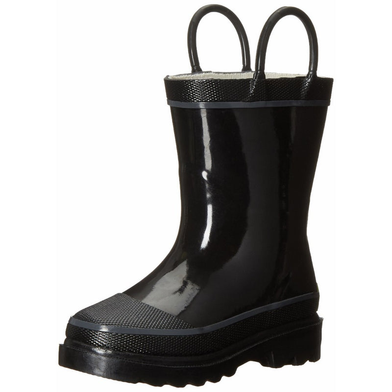 Western Chief Kids Waterproof Rubber Classic Rain Boot with Pull Handles, Black, 2 M US Little Kid