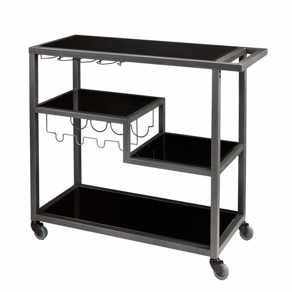 Holly & Martin Zephs Bar Cart, Gunmetal Gray Finish with Black Tempered Glass