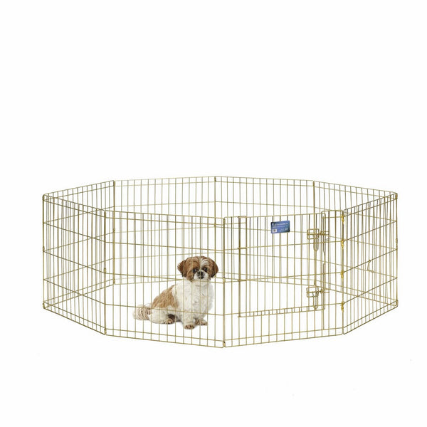 MidWest Foldable Metal Exercise Pen/Pet Playpen, Gold zinc w/door, 24" W x 24" H