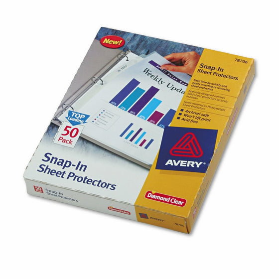 Avery 78706 Snap-In Heavyweight Sheet Protector, Letter, Diamond Clear (Box of 50)