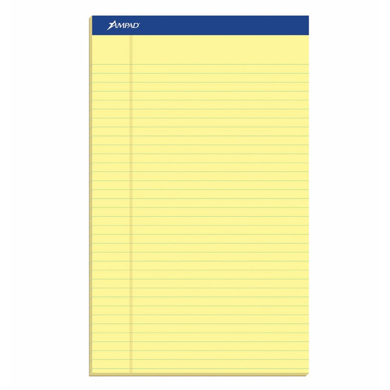 Esselte TOP20280 Ampad 20-280 Evidence Recyc. Perf 8-1/2x14 Legal Rule Pads, Margin, Canary, 50 Shts, Dozen
