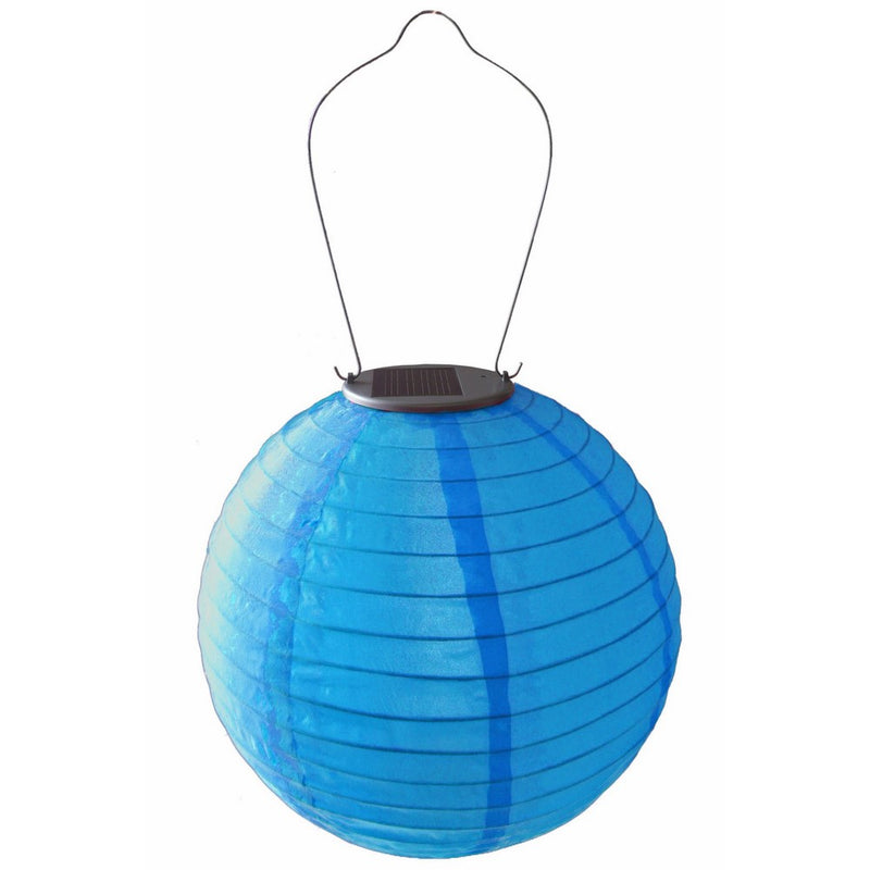 Allsop Home and Garden Soji Original 10” Round LED Outdoor Solar Lantern, Handmade with Weather-Resistant UV Rated Nylon, Stainless Steel Hardware, Auto sensor on/off, Chinese Style Globe Light, Blue (1-count)