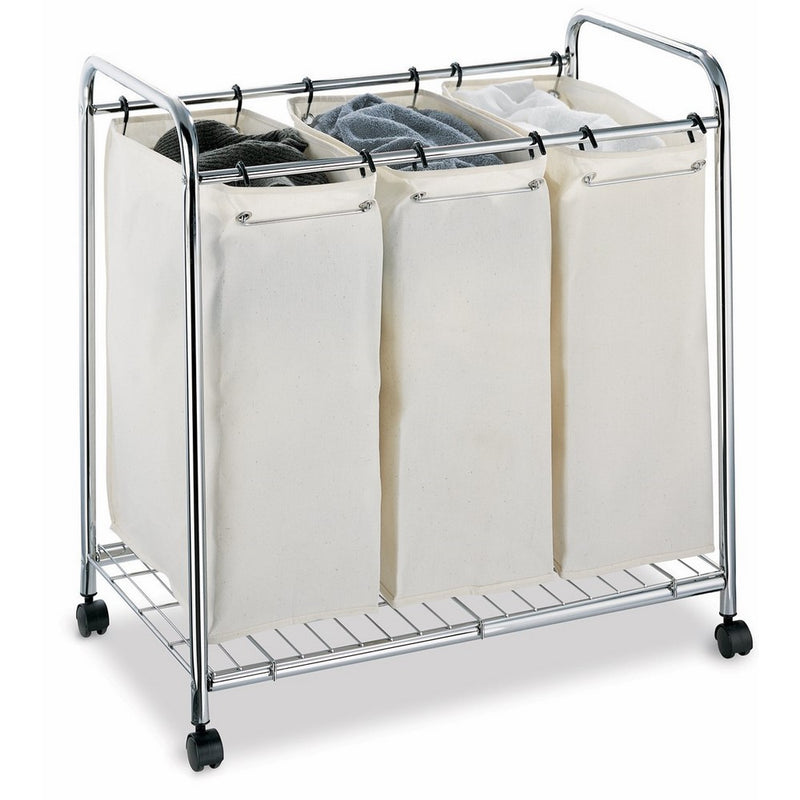 Neu Home Chrome Portable 3 Section Canvas Bag Laundry Sorter Cart