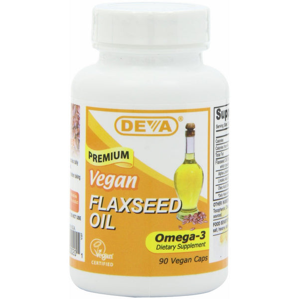 Deva Organic Vegan Vitamins Flax Seed Oil, Omega-3, 90 Vcaps (Pack of 2)