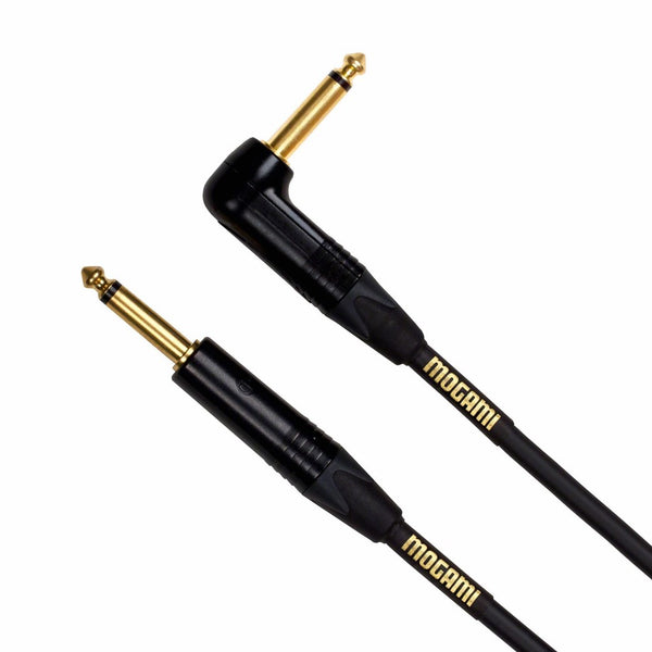 Mogami GOLD INSTRUMENT-10R Guitar Instrument Cable, 1/4" TS Male Plugs, Gold Contacts, Right Angle and Straight Connectors, 10 Foot