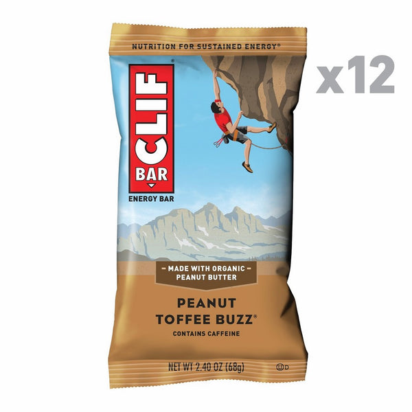 CLIF BAR - Energy Bar - Peanut Toffee Buzz - With Caffeine (2.4 Ounce Protein Bar, 12 Count)