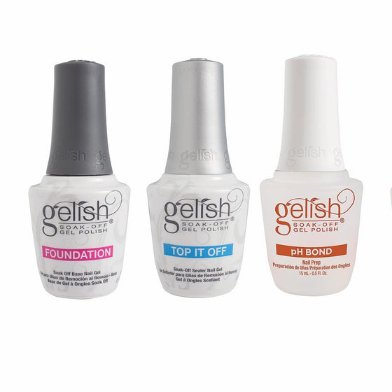 Gelish Gel LED Foundation Base Coat  Top It Off Coat  pH Bond 15 mL Polish Set