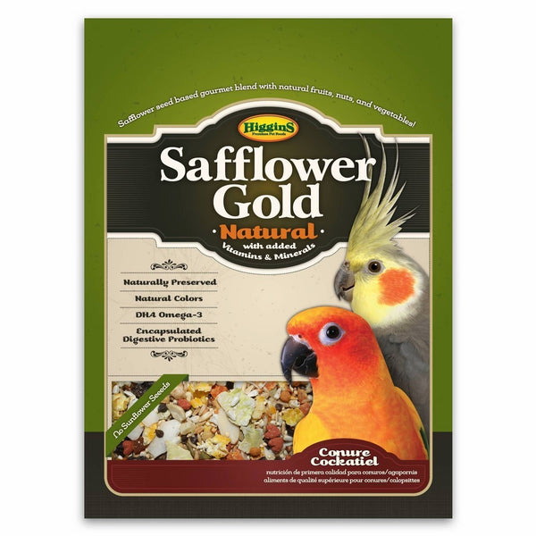 Higgins Safflower Gold Natural Food Mix for Conures & Cockatiels, 3lbs