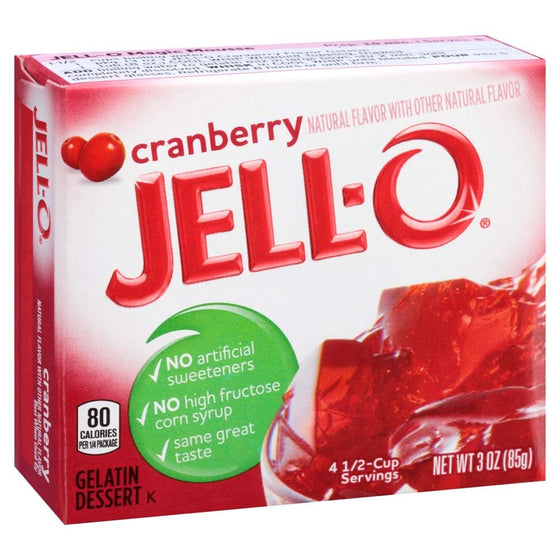 Jell-O Cranberry Gelatin Mix 3 Ounce Box (Pack of 6)