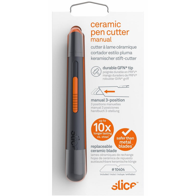 Slice 10513 Pen Cutter, 3-Position Manual, Stays Sharp up to 10x Longer Than Steel Blades, Dark Grey