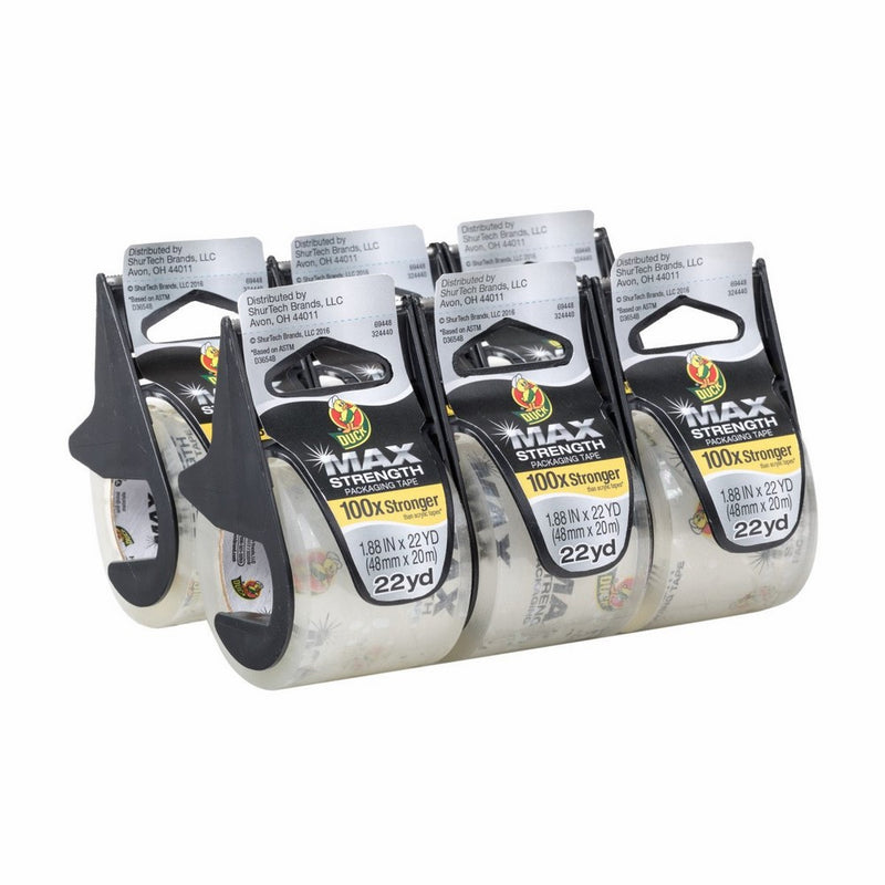 Duck MAX Strength Packing Tape With Dispenser, Clear, 6 pk, 1.88" x 22 yd., 284983