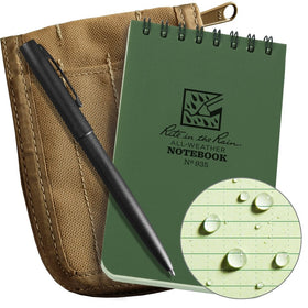 Rite In The Rain Weatherproof 3" x 5" Top-Spiral Notebook Kit: Tan CORDURA Fabric Cover, 3" x 5" Green Notebook, and an Weatherproof Pen (No. 935-KIT)