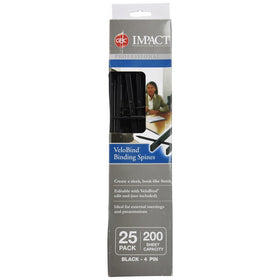 GBC VeloBind Easy-Editing Reclosable Binding Spines, 4 Pin Spines, Black, 200 Sheet Capacity, 25 Spines (9741630)