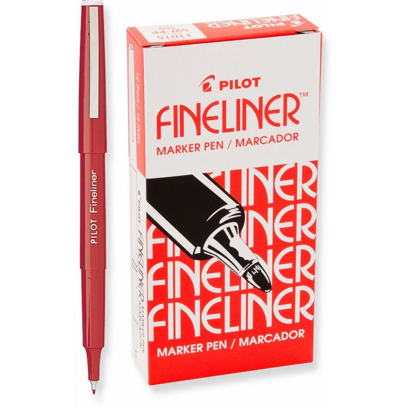 Pilot Fineliner Marker Pens, Fine Point, Red Ink, Dozen Box (11015)