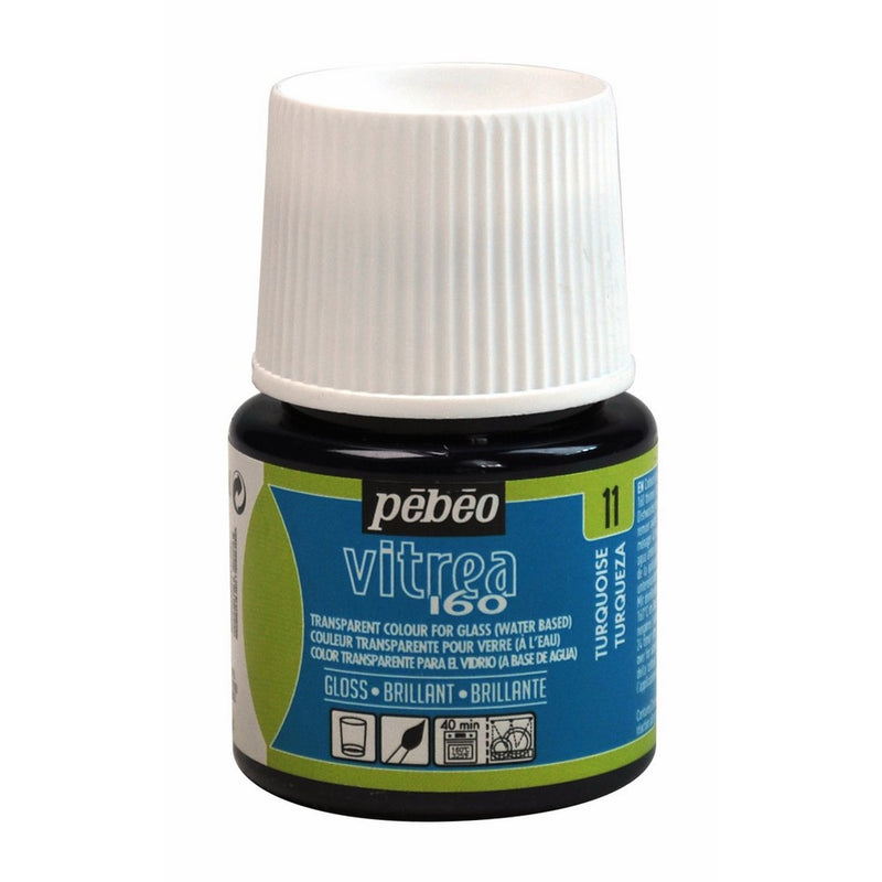 Pebeo Vitrea 160, Glossy Glass Paint, 45 ml Bottle - Turquoise