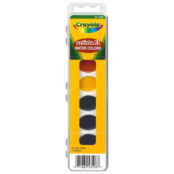 Crayola Artista 8 Semi-Moist Oval Pans Watercolor Set with Brush