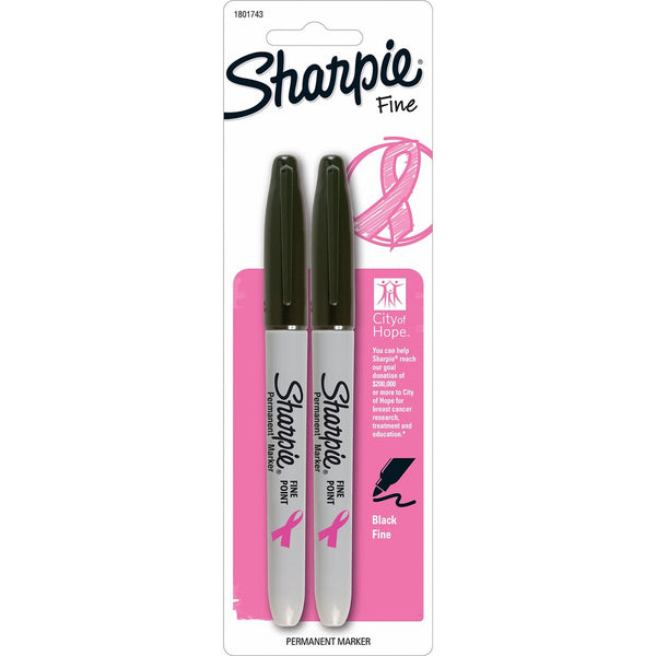 Sharpie Fine Point Pink Ribbon Permanent Marker, 2 Black Ink Markers (1801743)