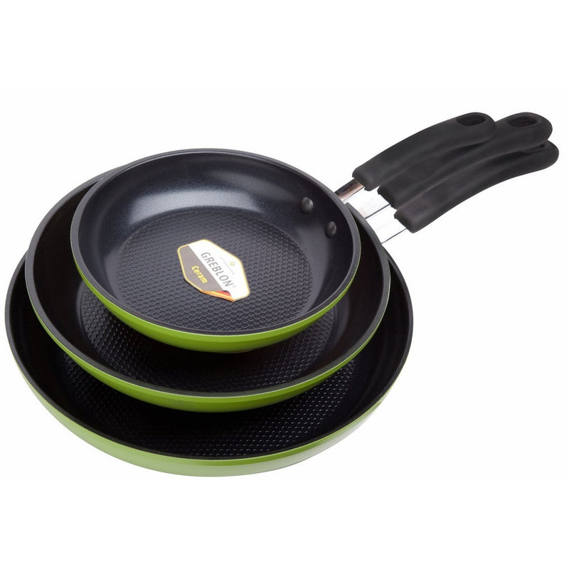 Green Earth Frying Pan 3-Piece Set by Ozeri (8", 10", 12"), with Textured Ceramic Non-Stick Coating from Germany (100% PTFE, PFOA and APEO Free)