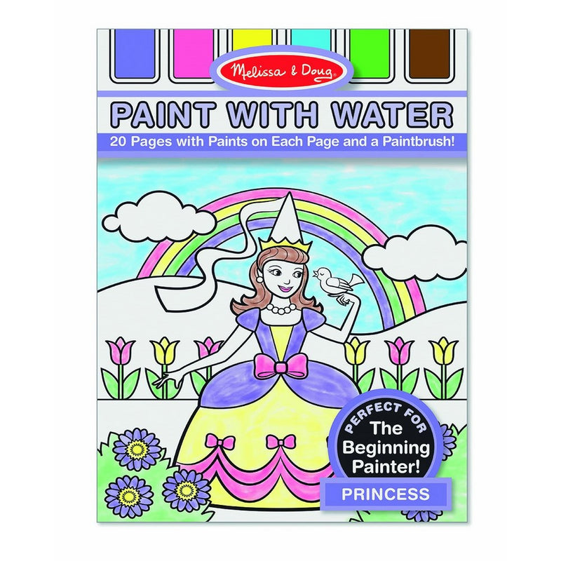 Melissa & Doug Paint With Water - Princess, 20 Perforated Pages With Spillproof Palettes