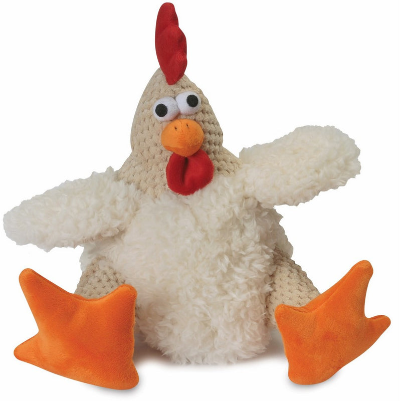 goDog Checkers Fat Rooster With Chew Guard Technology Tough Plush Dog Toy, White, Large