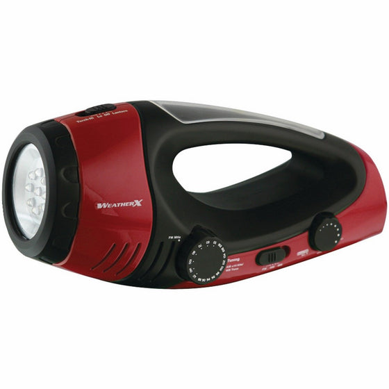 Weather X WF382R NOAA Weather Band and AM/FM Radio Flashlight/Lantern with Dynamo Hand Crank Power - Red/Black