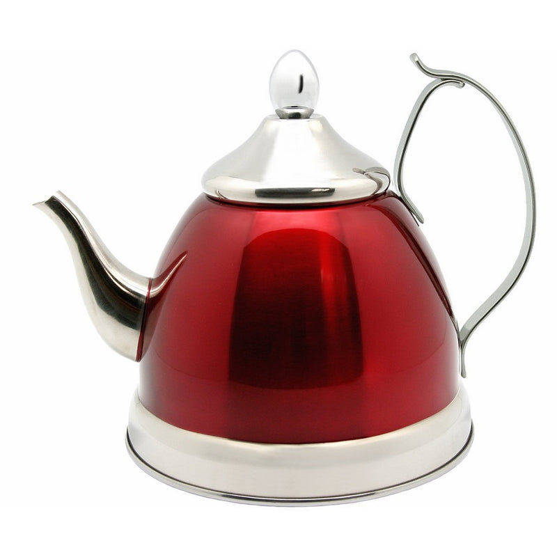 Creative Home Nobili-Tea 1.0 Qt. Stainless Steel Tea Kettle with Removable Infuser Basket, Metallic Cranberry Color
